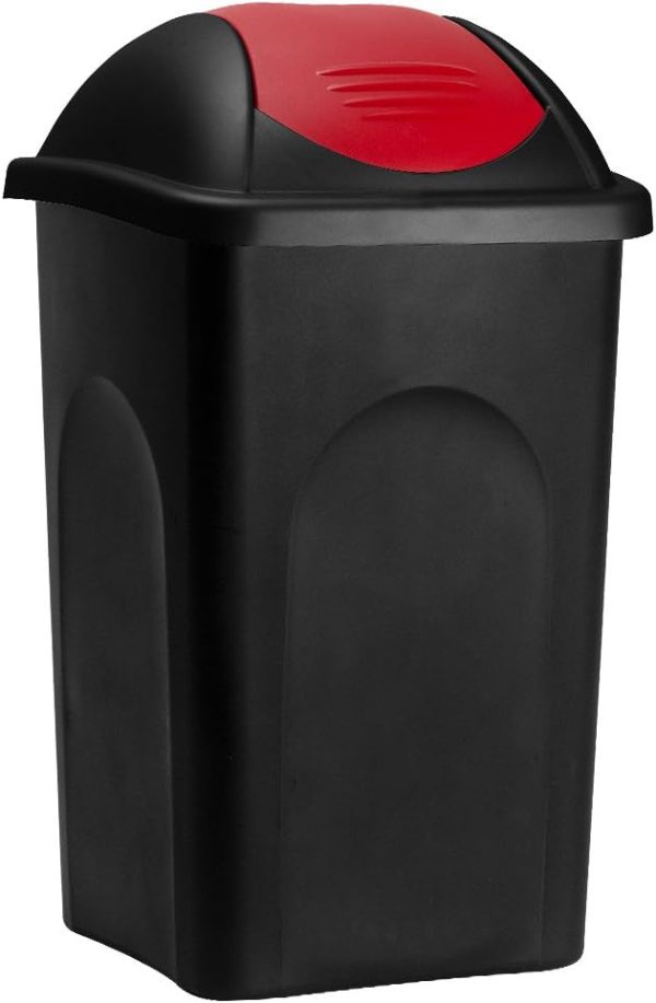 Poubelle 60L noire avec couvercle rouge